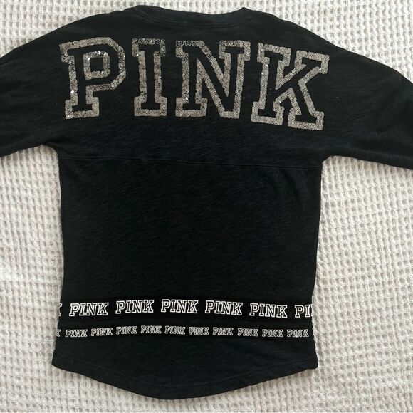 Vintage 90's Pink Victoria’s Secret Campus Bling Long Sleeve Cotton Blend Top - Picture 1 of 16